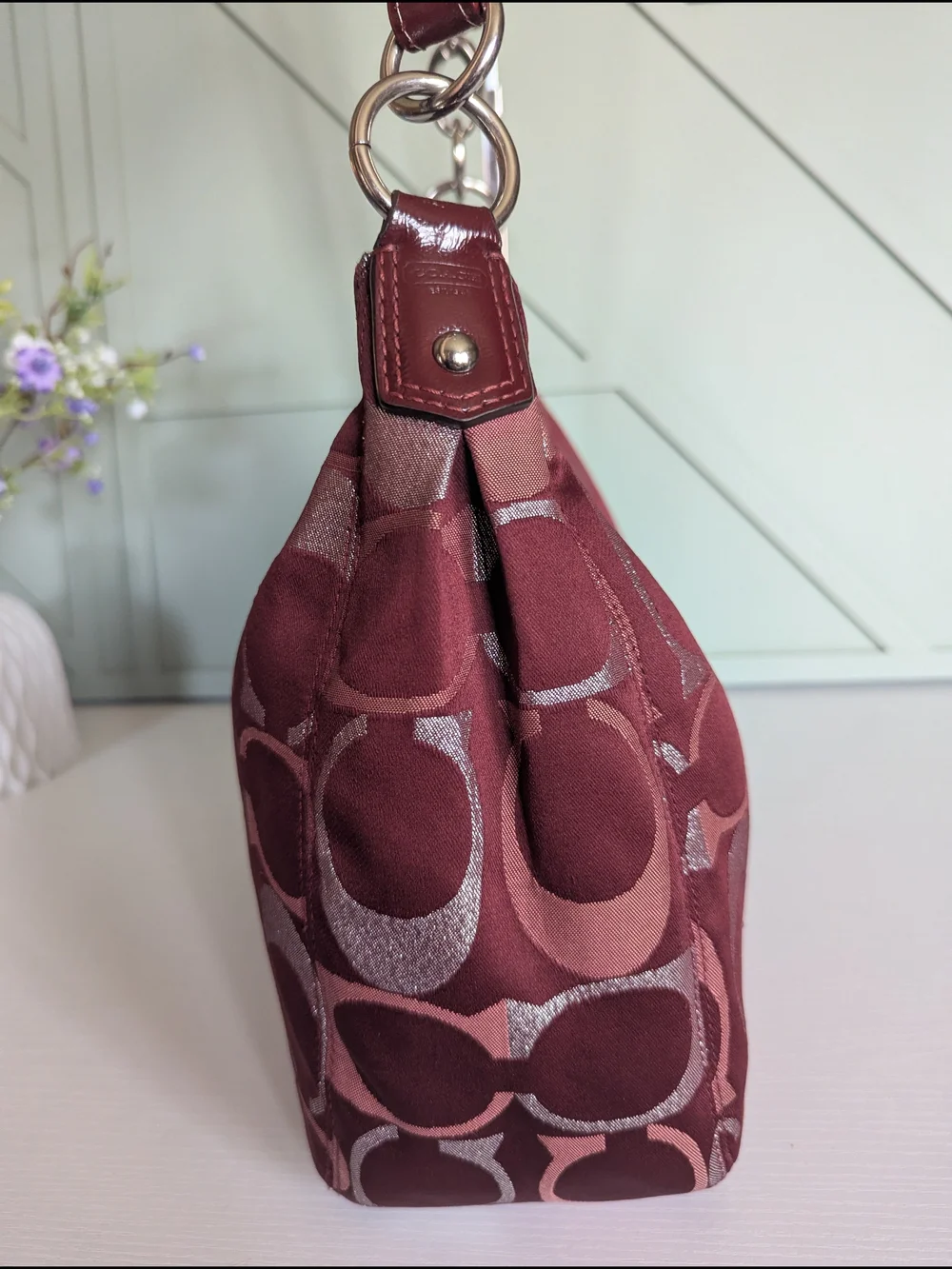 Coach Women's Maroon Signature Hobo Shoulder Bag